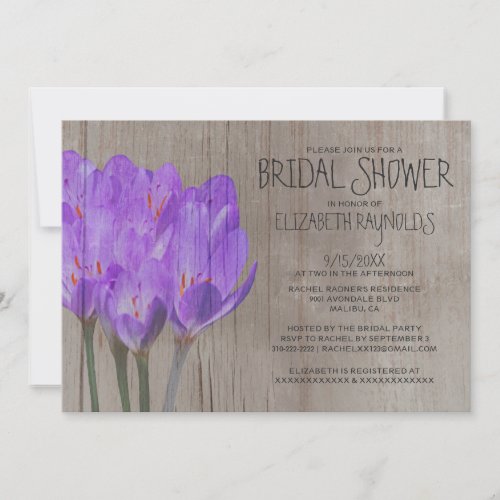 Rustic Crocus Bridal Shower Invitations