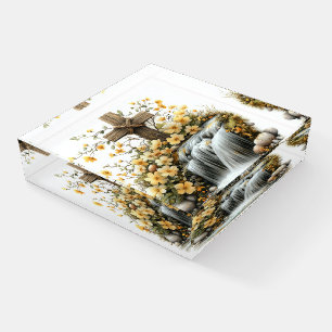Rustic Cross and Spring Floral Easter Design Paperweight