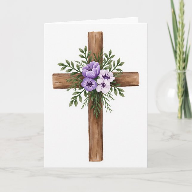 Rustic Cross Floral Watercolor Card (Front)