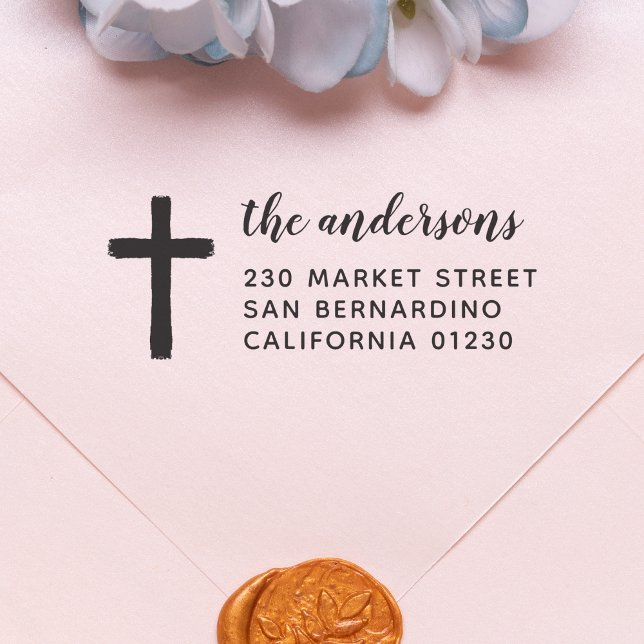 Rustic Cross Script Family Name Return Address Self-inking Stamp (Stamp Mock-up)