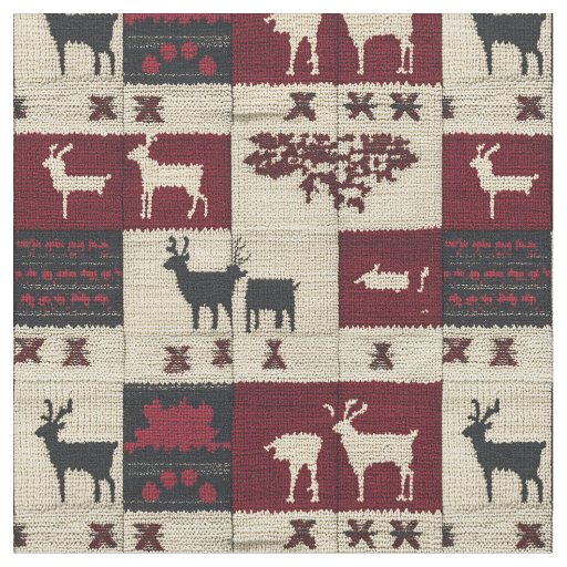 Rustic Cross-Stitch Patchwork | Folk Holiday Motif Fabric