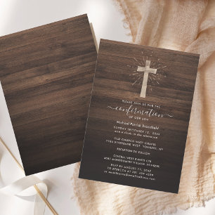 Rustic Cross Wood Religious Confirmation Invitation