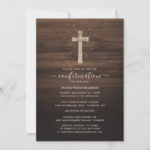 Rustic Cross Wood Religious Confirmation Invitation