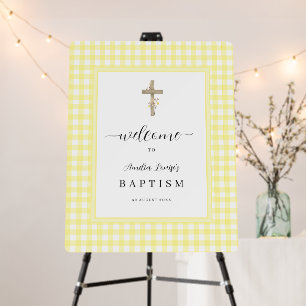 Rustic Cross Yellow Baptism Welcome Sign