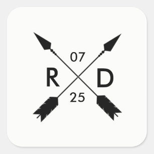 Rustic Crossed Arrow   Custom Wedding Date Square Sticker