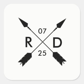 Rustic Crossed Arrow | Custom Wedding Date Square Sticker by RedefinedDesigns at Zazzle