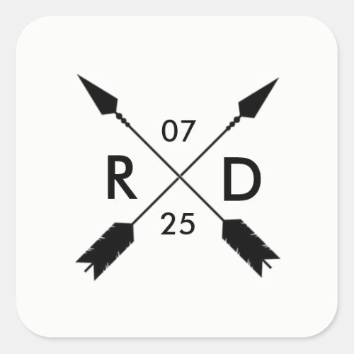 Rustic Crossed Arrow  Custom Wedding Date Square Sticker