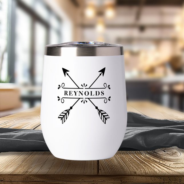 Rustic Crossed Arrows w/Name ID615 Thermal Wine Tumbler (Creator Uploaded)