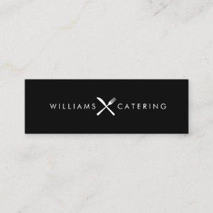 Rustic Crossed Fork Knife Logo Black Mini Business Card