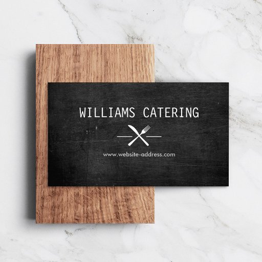 Customizable FORK KNIFE INTERSECT LOGO in WHITE on BLACK WOOD Business Card