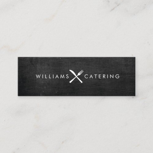 Rustic Crossed Fork Knife Logo Black Wood Mini Business Card