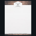 Rustic Crossed Fork Knife Logo Catering Letterhead<br><div class="desc">Coordinates with the Rustic Crossed Fork Knife Logo Distressed Wood II Business Card Template by 1201AM. A vintage-style badge featuring a crossed fork and knife logo paired with your name or business name becomes a unique brand mark on this personalized letterhead design. Set on a brown, distressed wood background image...</div>