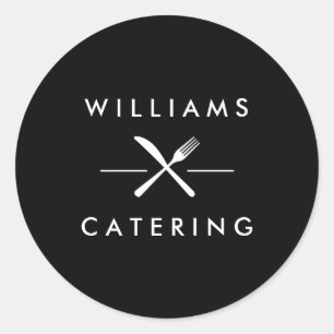 Rustic Crossed Fork Knife Logo Classic Round Sticker