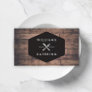Rustic Crossed Fork Knife Logo Distressed Wood I Business Card
