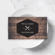 Rustic Crossed Fork Knife Logo Distressed Wood I Business Card at Zazzle
