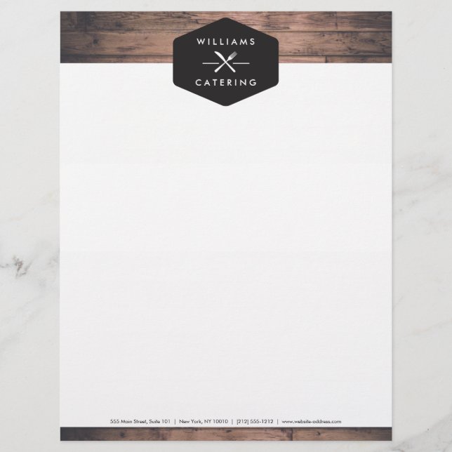 Rustic Crossed Fork Knife Logo Distressed Wood I Letterhead (Front)