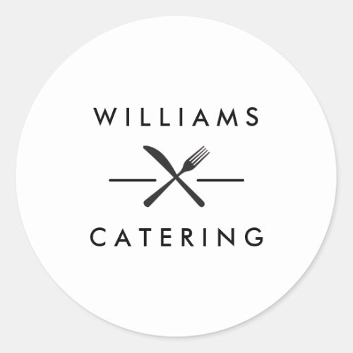 Rustic Crossed Fork Knife Logo on White Classic Round Sticker