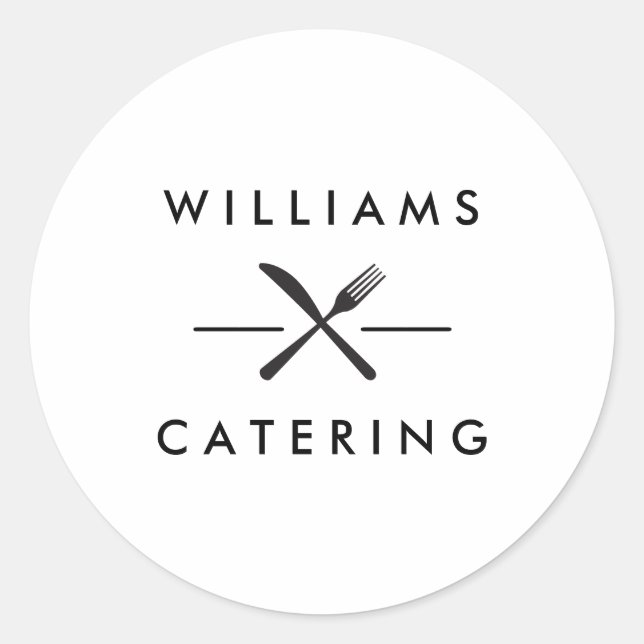Rustic Crossed Fork Knife Logo on White Classic Round Sticker (Front)