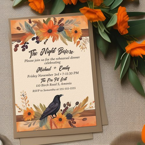 Rustic Crow Fall Boho Watercolor Rehearsal Dinner Invitation