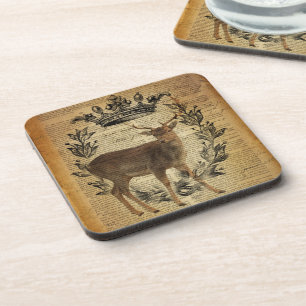 Rustic crown outdoorsman whitetail buck Deer Beverage Coaster