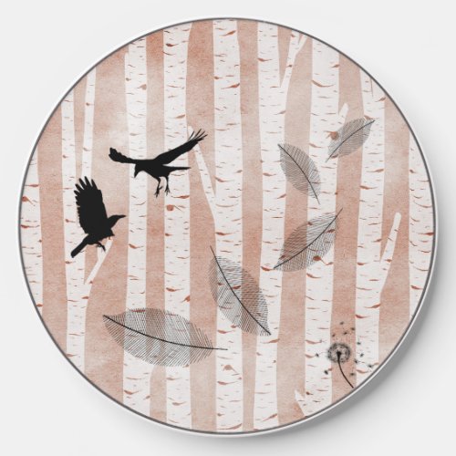 Rustic Crows in White Birch Forest Just Breathe  Wireless Charger