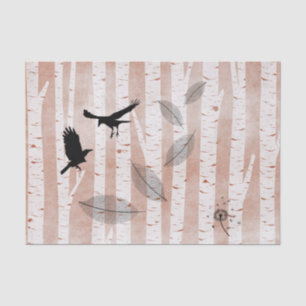 Rustic Crows in White Birch Forest Tissue Paper