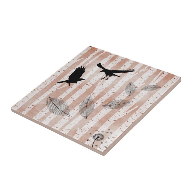 Rustic Crows in White Birch Forest Trivet (Side)