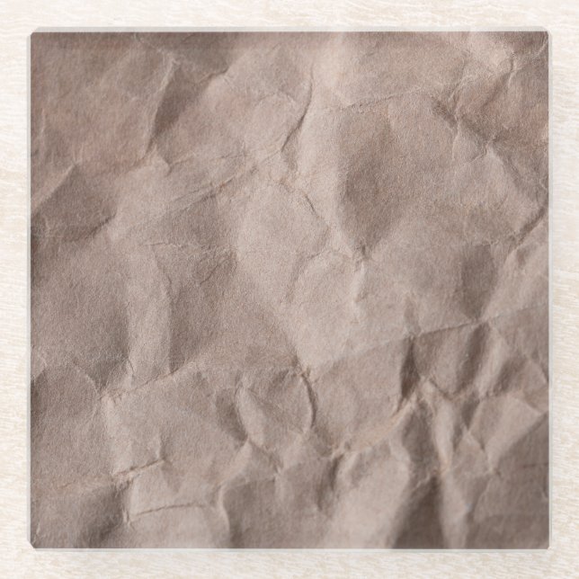 Rustic Crumpled Paper: Vintage Texture Glass Coaster (Front)