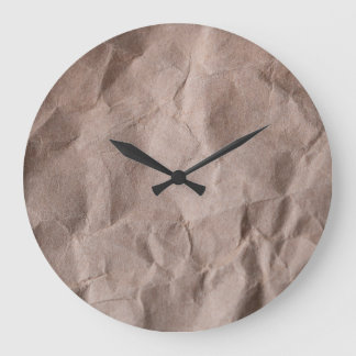 Rustic Crumpled Paper: Vintage Texture Large Clock