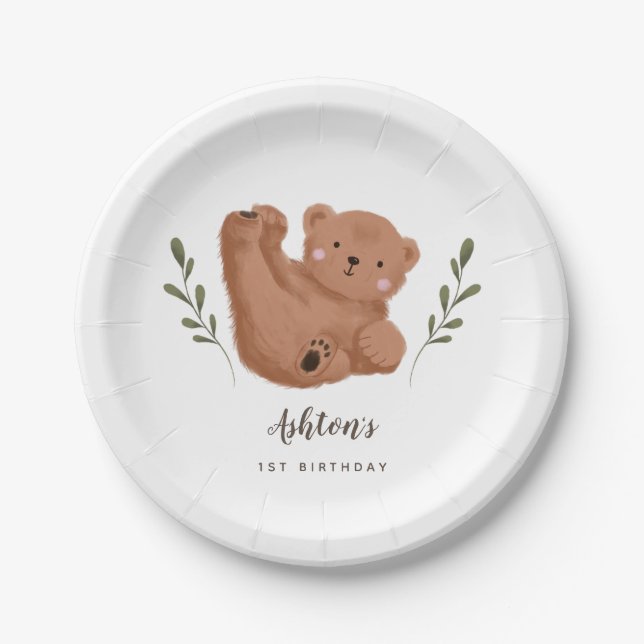 Rustic Cub Bear Kids Birthday Party  Paper Plates (Front)