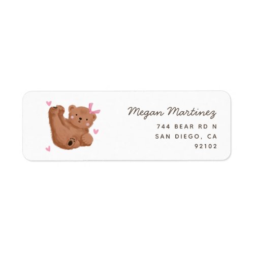 Rustic Cub Bear Pink Hearts Return Address  Label