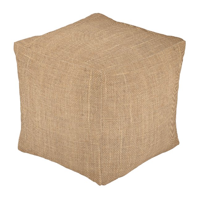 Rustic Cubed Pouf with print of brown canvas (Angled Back)