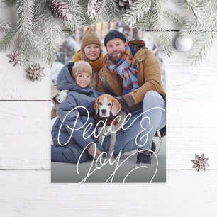 Rustic Cursive Peace and Joy Holiday Photo Card