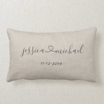 Rustic Cursive Script Heart Names Wedding Date Tan Lumbar Pillow Rustic Cursive Script Heart Names Wedding Date Tan Lumbar Pillow