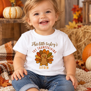 Rustic Custom Baby's First Thanksgiving Turkey  Baby T-Shirt