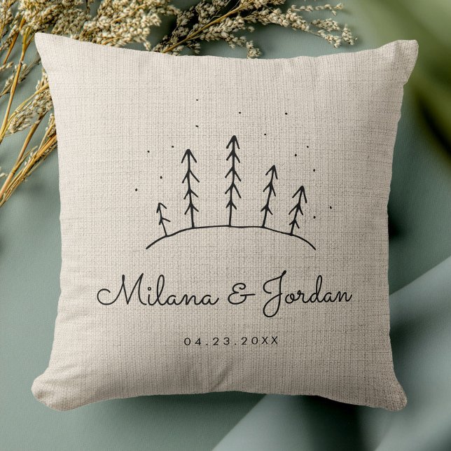 Rustic Custom Couple Names Date Modern Photo Throw Pillow (Creator Uploaded)