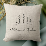 Rustic Custom Couple Names Date Modern Photo Throw Throw Pillow<br><div class="desc">Rustic modern throw pillow with personalized couple's name and date,  a winter snowy tree scene,  and your favorite photo on the back. Perfect for that first Christmas together after getting married or moving into a new home together.</div>