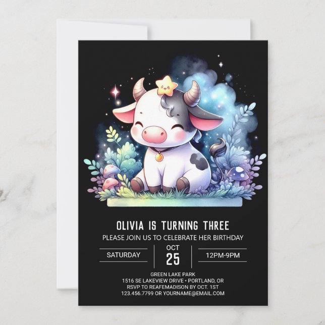 Rustic Custom Cow Birthday Invitation (Front)