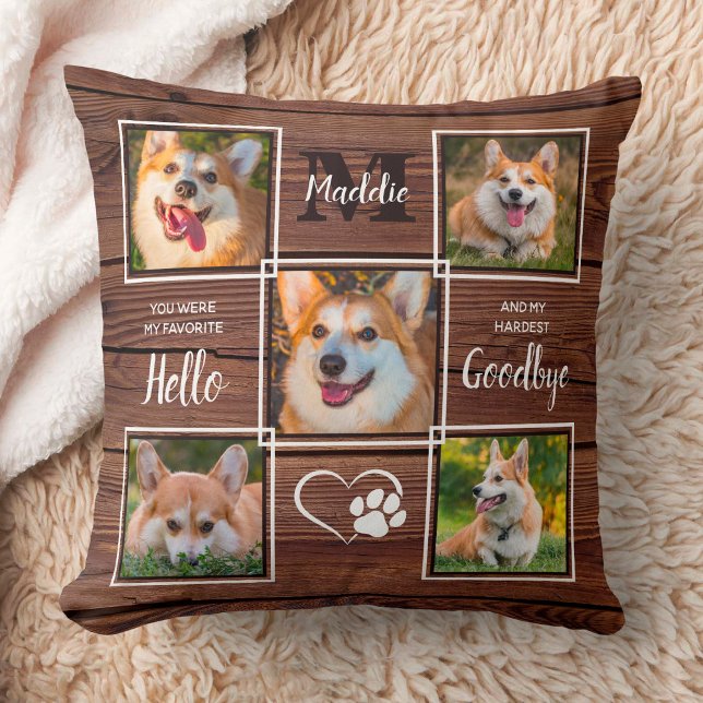 Rustic Custom Dog Memorial 5 Pet Photo Collage Throw Pillow (Creator Uploaded)