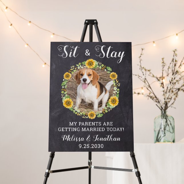 Rustic Custom Dog Photo Sunflower Pet Wedding Foam Board (In Situ (Stand))