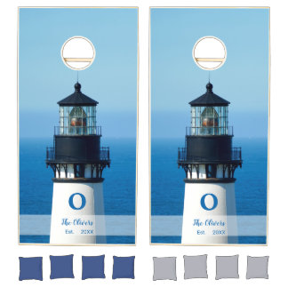 Rustic Custom Family Monogram Lighthouse Cornhole Cornhole Set