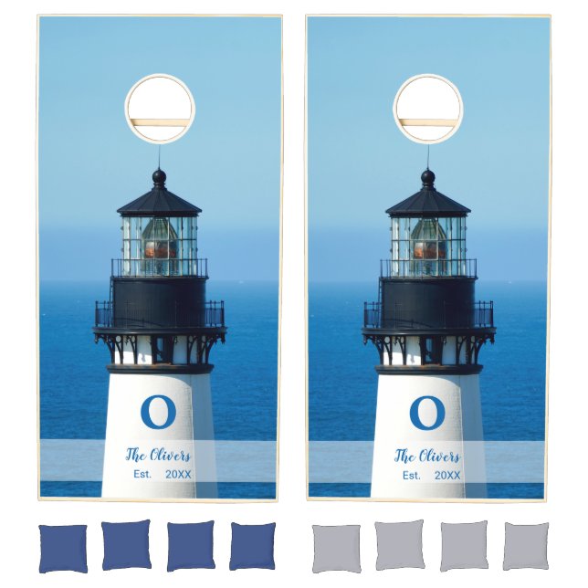 Rustic Custom Family Monogram Lighthouse Cornhole Set (Set)