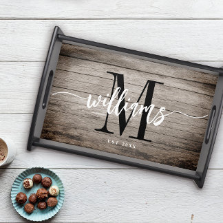 Rustic Custom Family Name Barn Farmhouse Monogram Serving Tray