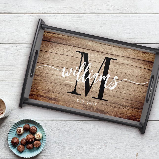 Rustic Custom Family Name Barn Farmhouse Monogram Serving Tray (Creator Uploaded)