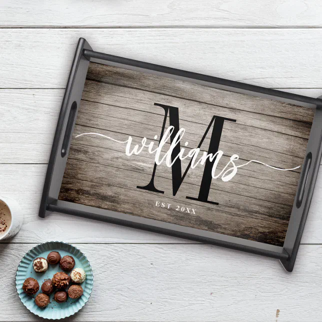 Cheapest Rustic Wooden Farmhouse Serving Tray Large -Coffee Served Here - Several Color Options