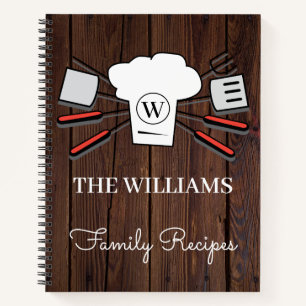 Rustic Custom Family Name & Monogram Cookbook Chef Notebook