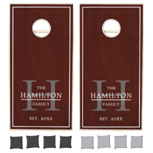 Rustic Custom Family Name Monogram Mahogany Wood Cornhole Set