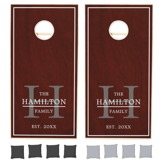 Rustic Custom Family Name Monogram Mahogany Wood  Cornhole Set (Set)