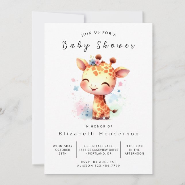  Rustic Custom Giraffe Baby Shower Invitation (Front)
