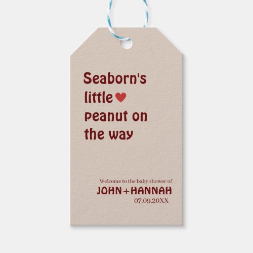 Rustic custom little peanut on the way baby shower gift tags